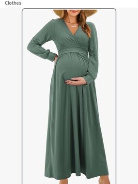 Maternity Long Sleeve Wrap Maxi Dress - Green